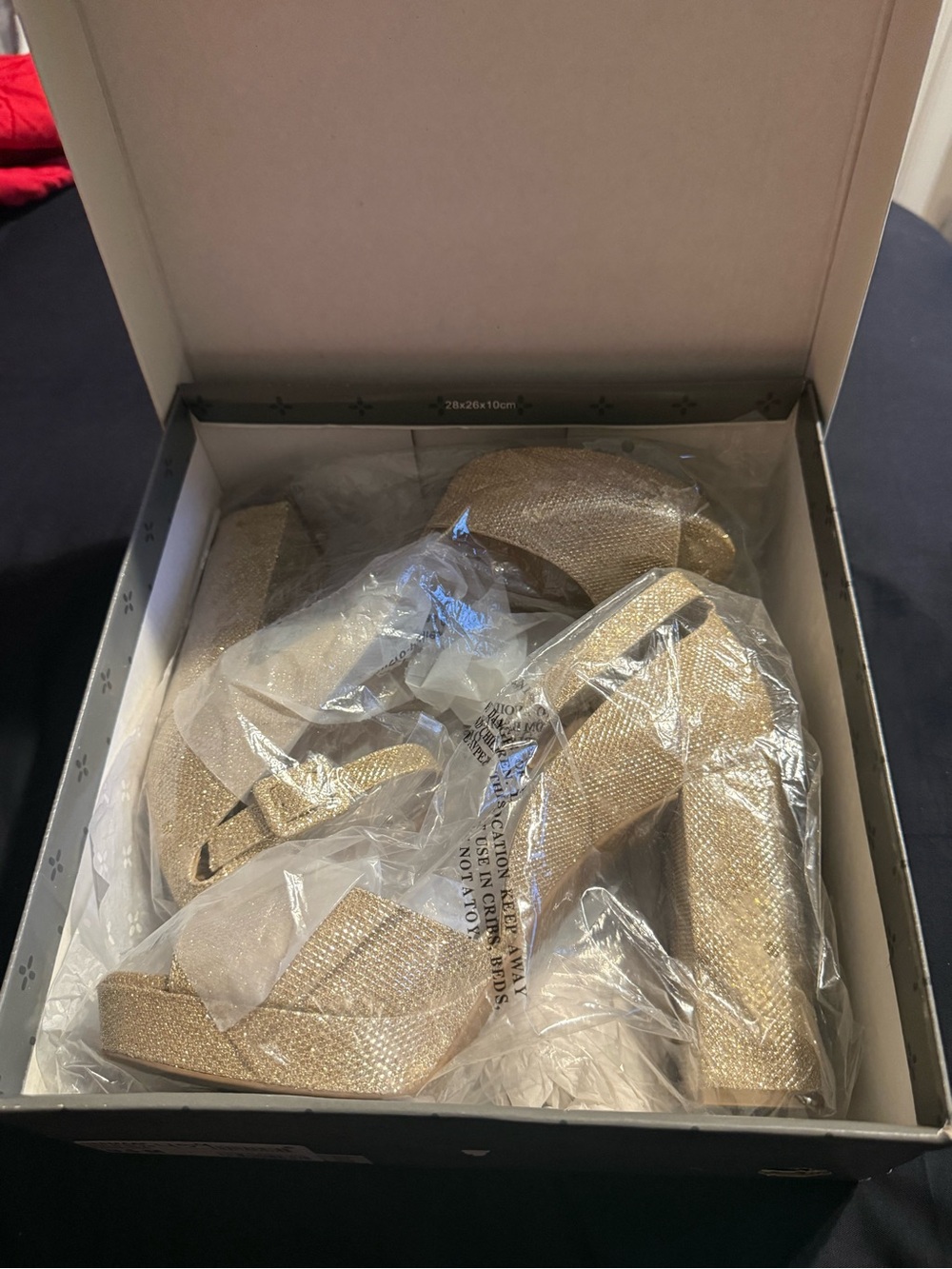 Sun + Stone Glitter Gold Block Heel Sandals